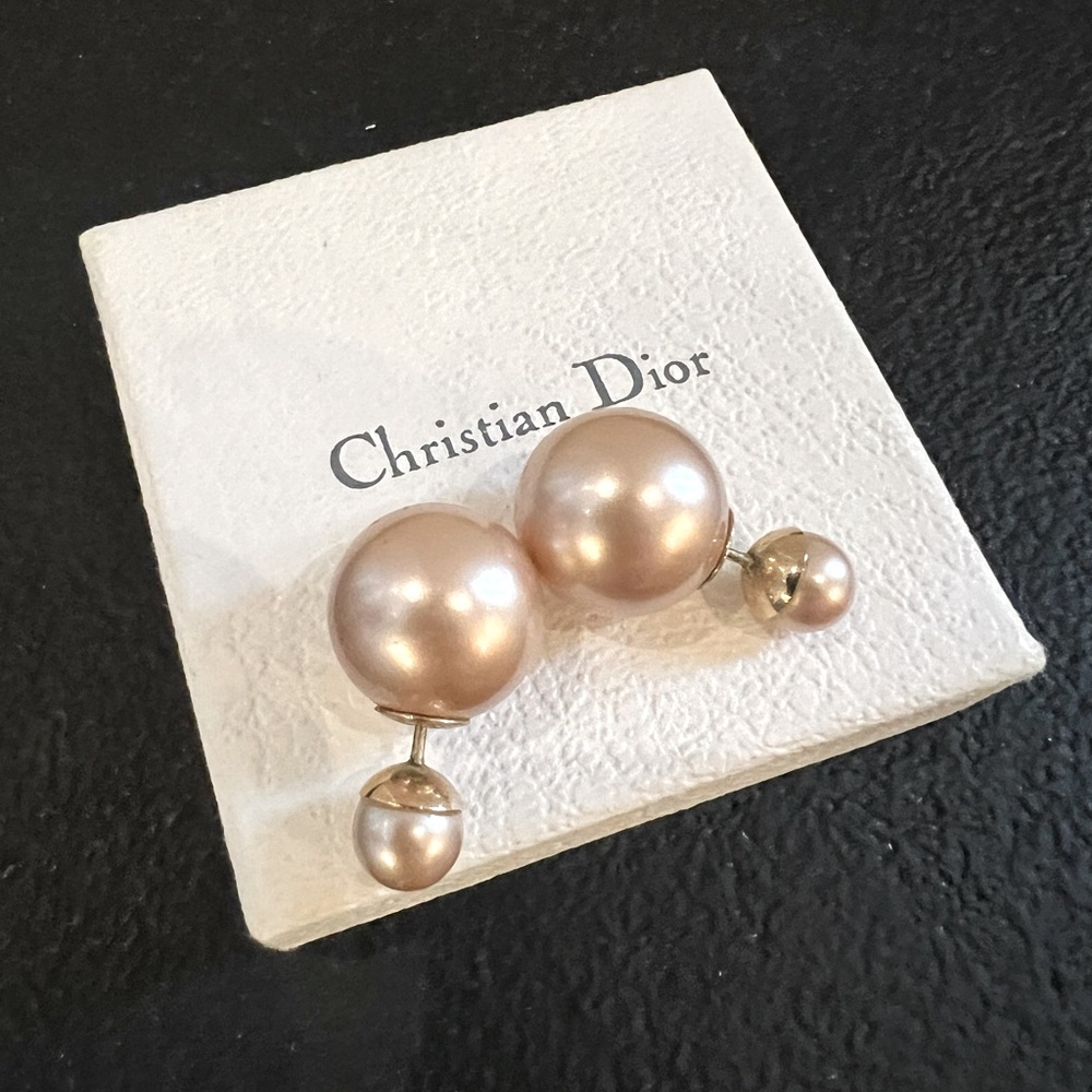 Dior pink pearl tribal earrings
